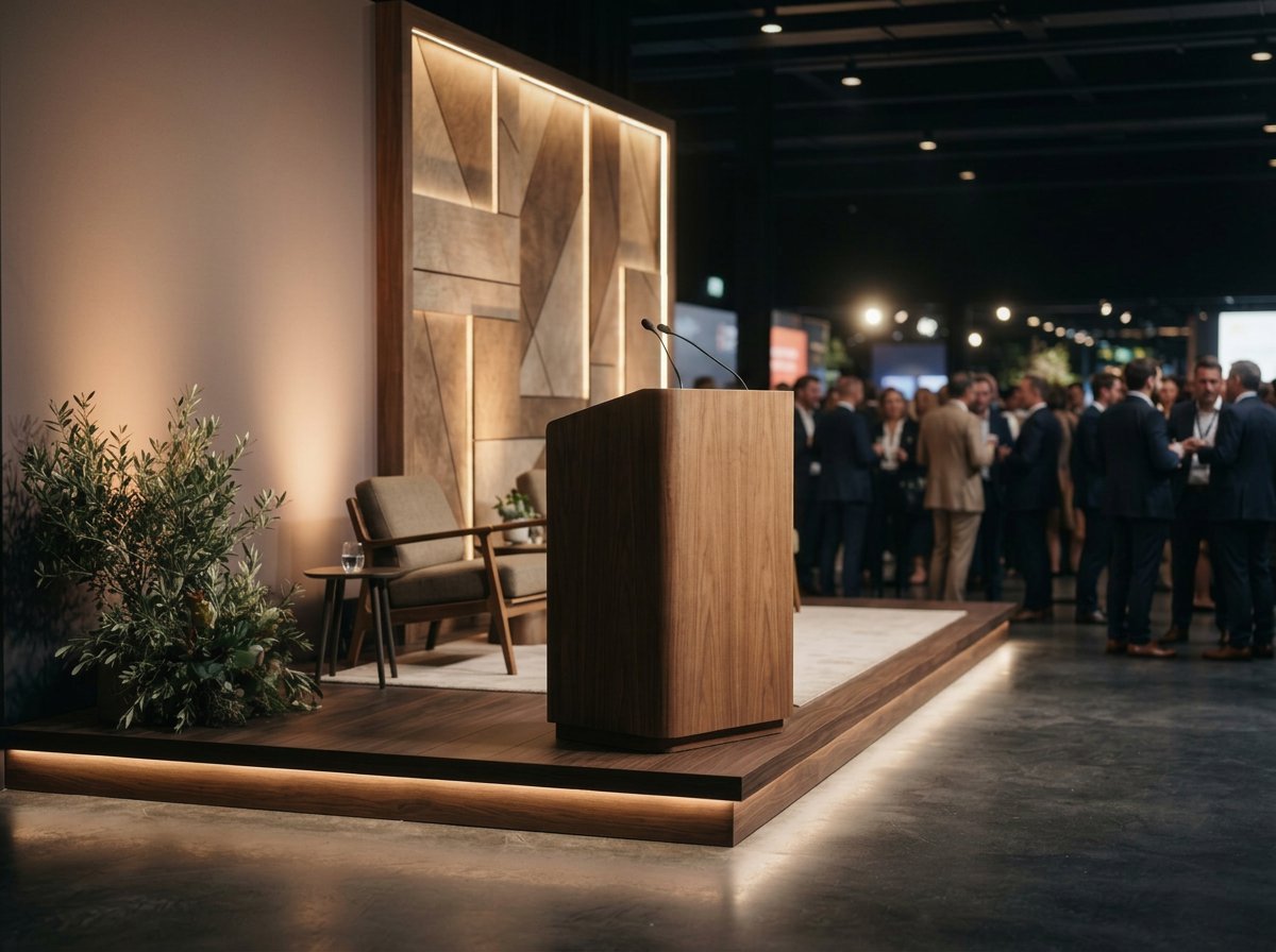 Referencia provisional de escenario para evento corporativo